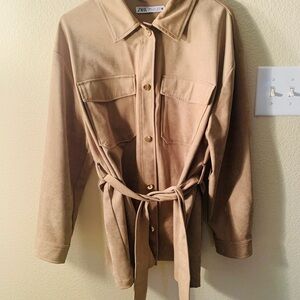Zara Beige Belted Utility Jacket